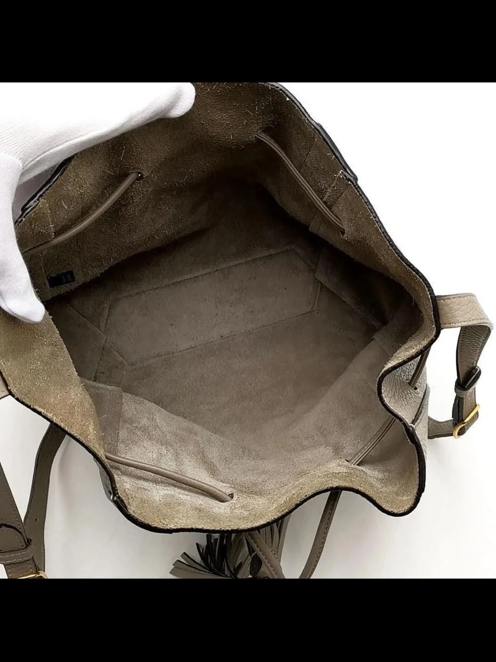 Mulberry Women's Taupe Pebbled Leather Drawstring Bucket Bag with Pouch
